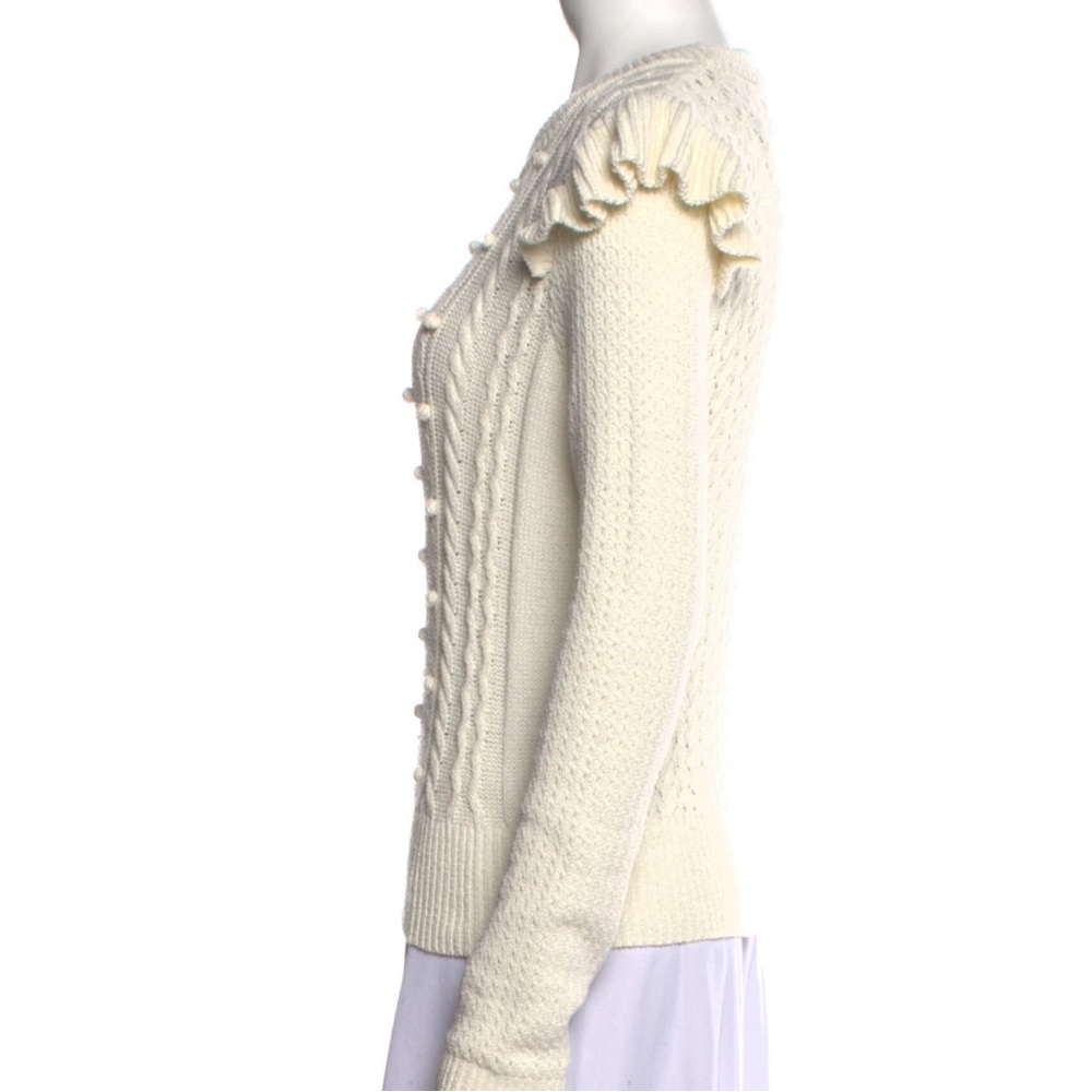 Veronica Beard Earl Ruffle Shoulder Cable Knit Ivory Sweater  XS - Picture 7 of 7